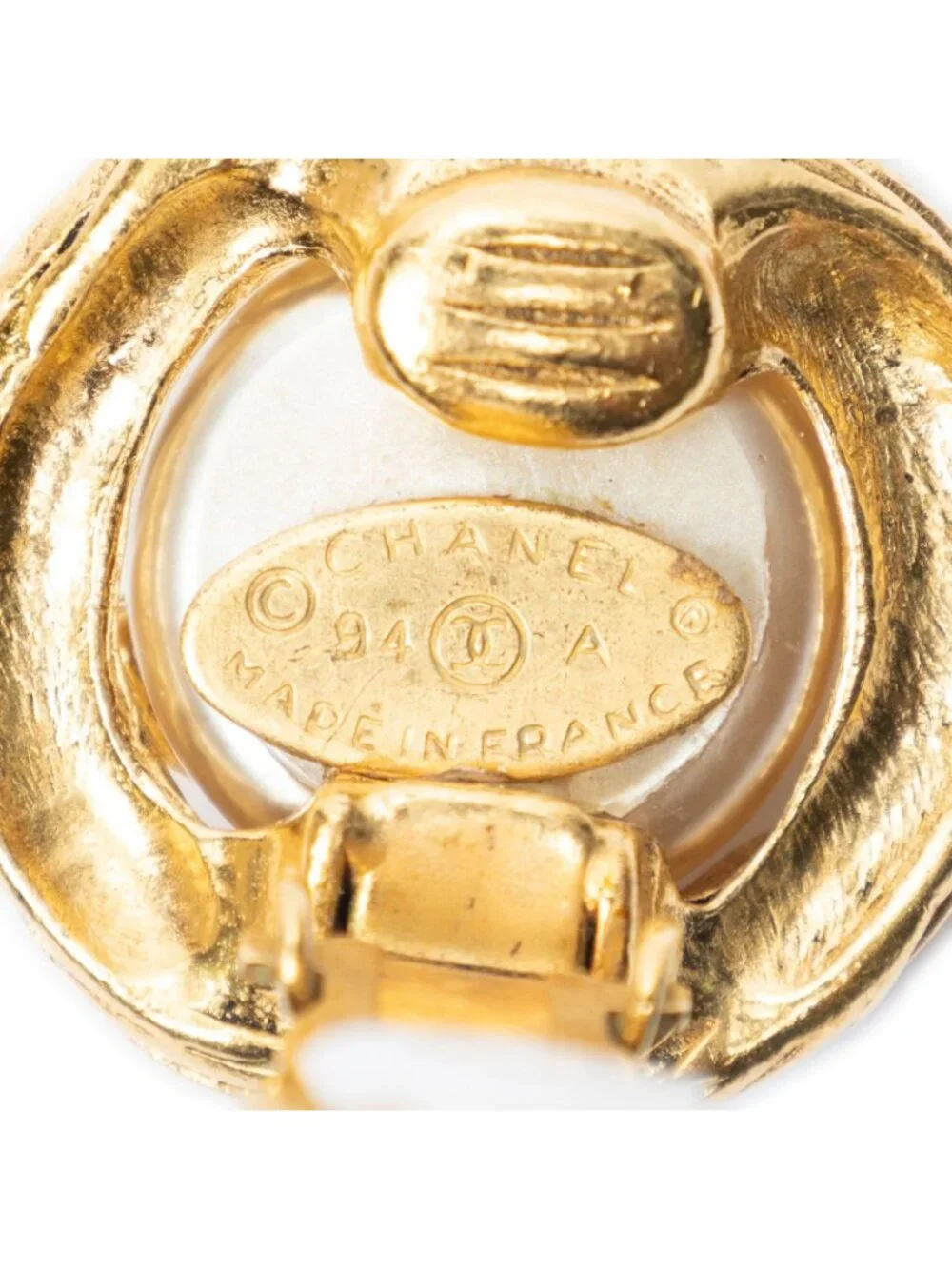 Chanel CC Oval Clip on Earrings Gold Plated